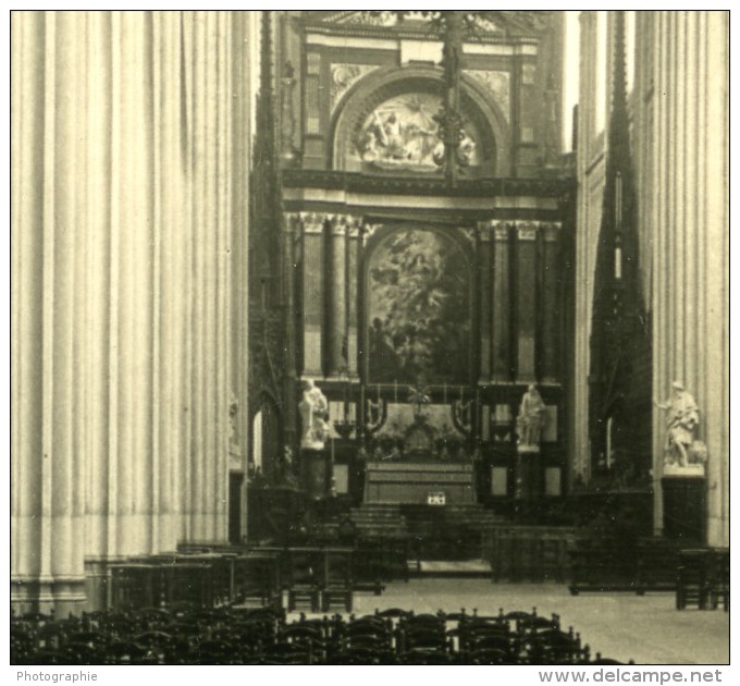 Belgique Port D Anvers Cathedrale Interieur Ancienne NPG Stereo Photo 1906 - Photos Stéréoscopiques