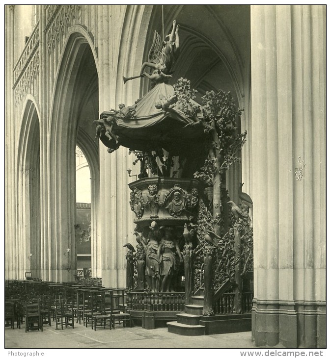 Belgique Port D Anvers Cathedrale Interieur Ancienne NPG Stereo Photo 1906 - Stereoscopic