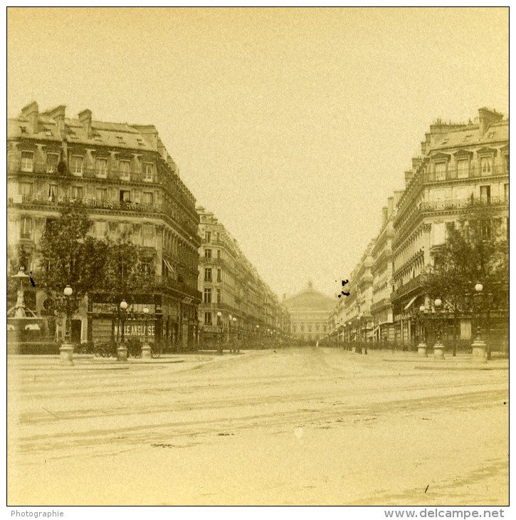 France Paris Avenue De L Opera Ancienne Stereo Photo 1875 - Stereoscopic