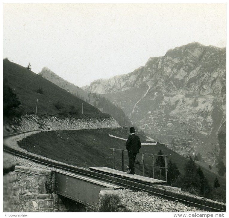 Suisse Rocher Du Naye Ancienne Stereo Photo Stereoscope 1900 - Stereoscopic