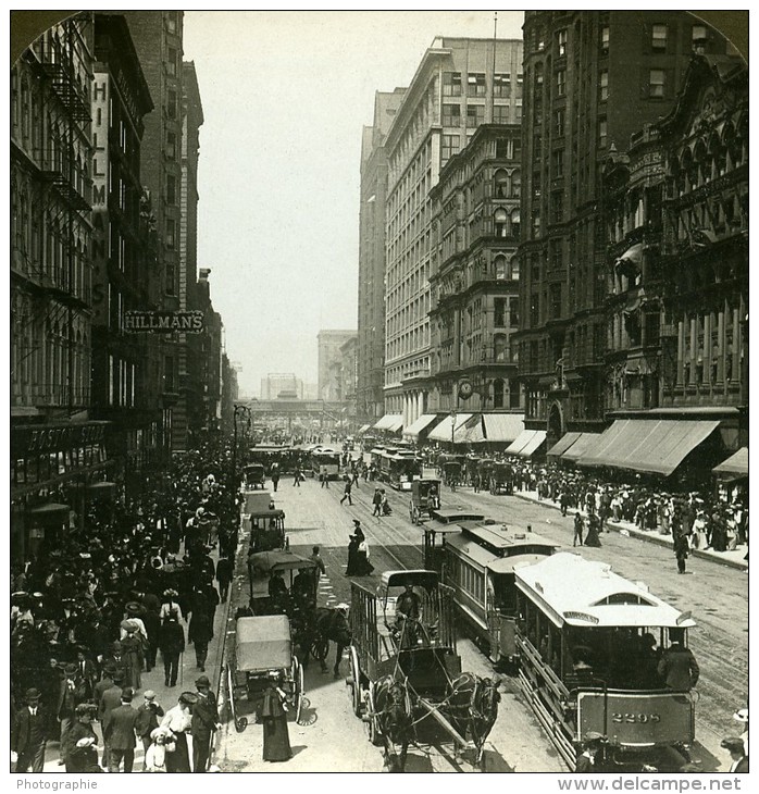 USA Chicago Rue Principale Ancienne Stereo Photo Stereoscope White 1900 - Stereoscopic