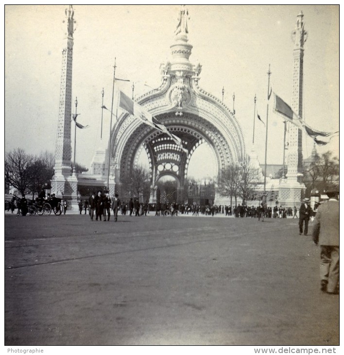 France Paris Place De La Concorde Entree Exposition Universelle Ancienne Stereo Photo 1900 - Stereoscopic
