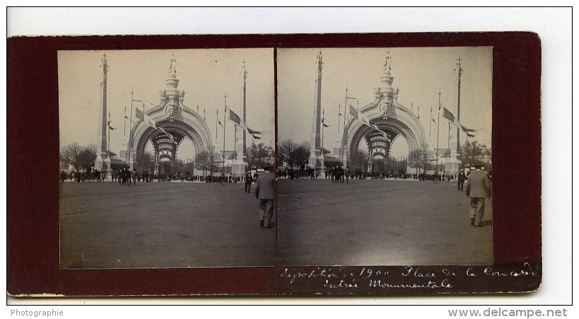 France Paris Place De La Concorde Entree Exposition Universelle Ancienne Stereo Photo 1900 - Stereoscopic