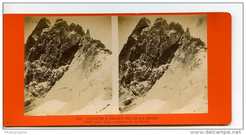 France Alpes Grand Pic De La Meije Ancienne Stereo Photo Stereoscope E.C. 1880 - Photos Stéréoscopiques