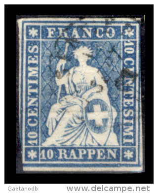 Svizzera-039 - 1854 - 10 Centesimi - Y&T: N. 27b (o) - Bel Esemplare, Privo Di Difetti Occulti. - Used Stamps