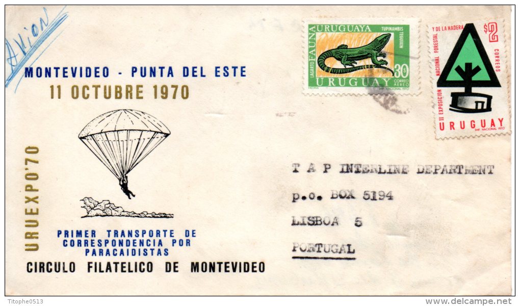 URUGUAY. Enveloppe Commémorative De 1974. Parachutisme. - Parachutisme