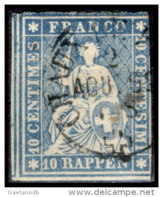 Svizzera-040 - 1854 - 10 Centesimi - Y&T: N. 27b (o) - Bel Esemplare, Privo Di Difetti Occulti. - Used Stamps