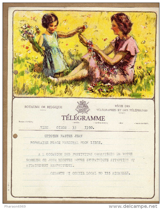 Télégramme Femme Enfant Fleurs - Telegramas