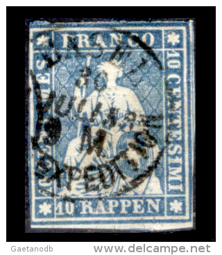 Svizzera-044 - 1854 - 10 Centesimi - Y&T: N. 27a (o) - Bel Esemplare, Privo Di Difetti Occulti. - Used Stamps