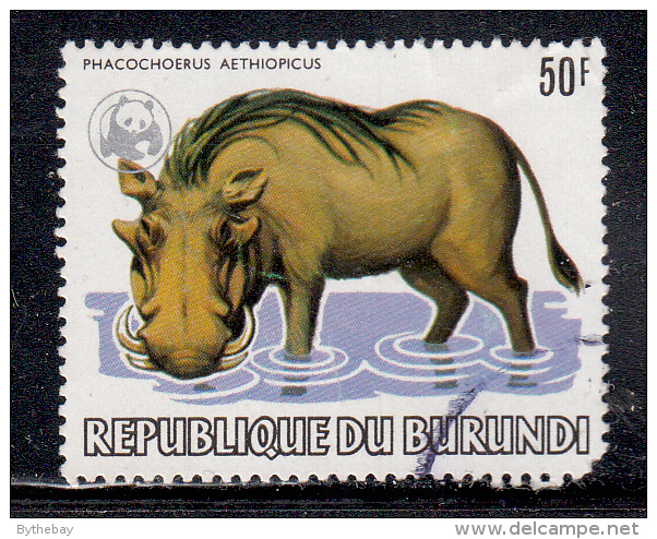 Burundi Used Scott #596a 50fr Warthog - Wildlife With World Wildlife Fund Silver Emblem - Corner Fault, Crease - Oblitérés