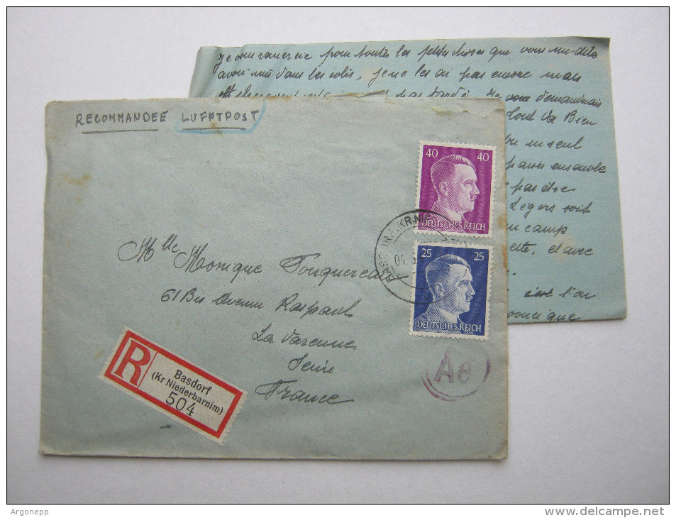 1943 , Franzose Im Gemeinschaftslager BASDORF,  Lettre Avec Censuree , 2 Scan, French Prisonner - Guerre De 1939-45