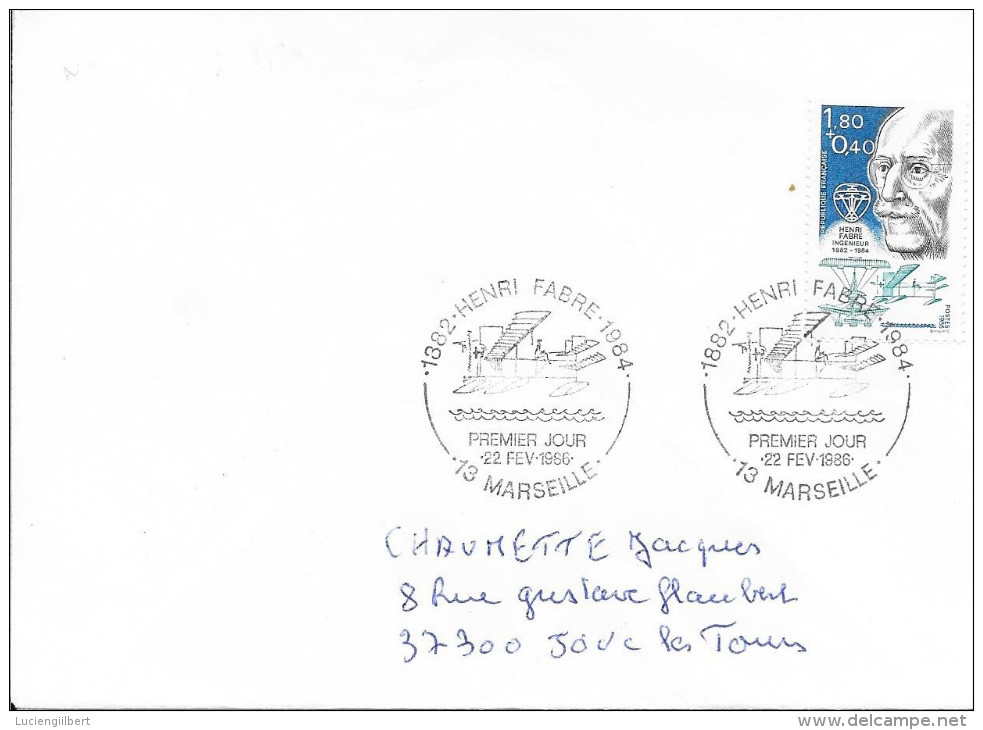 MARSEILLE 13  - 1ER JOUR D'EMISSION FRANCE  -  1986  -  HENRY FABRE  - TIMBRE N° 2398 AU TARIF SEUL SUR LETTRE - 1980-1989