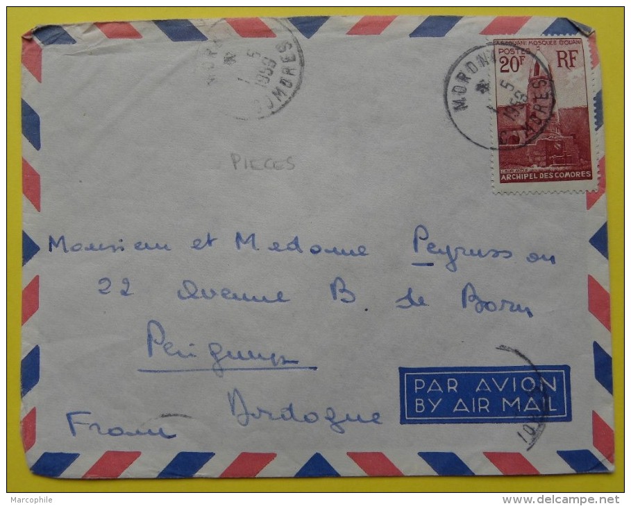 MORONI - COMORES / 1959 # 11 SEUL SUR LETTRE AVION POUR LA FRANCE (ref 6126) - Lettres & Documents