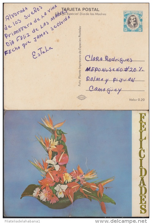 1977-EP-10 CUBA 1977. Ed.120c. ENTERO POSTAL. POSTAL STATIONERY. MOTHER DAY SPECIAL DELIVERY. JARRA DE FLORES. FLOWERS. - Covers & Documents