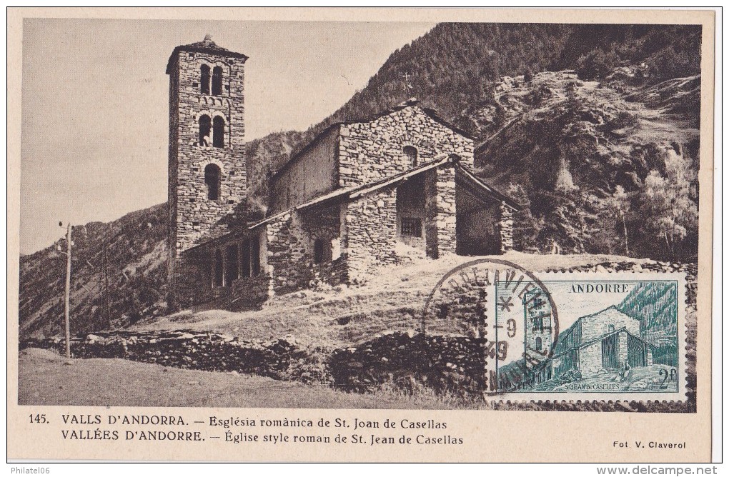 ANDORRE CARTE MAXIMUM EGLISE DE ST JEAN DE CASELLAS - Covers & Documents