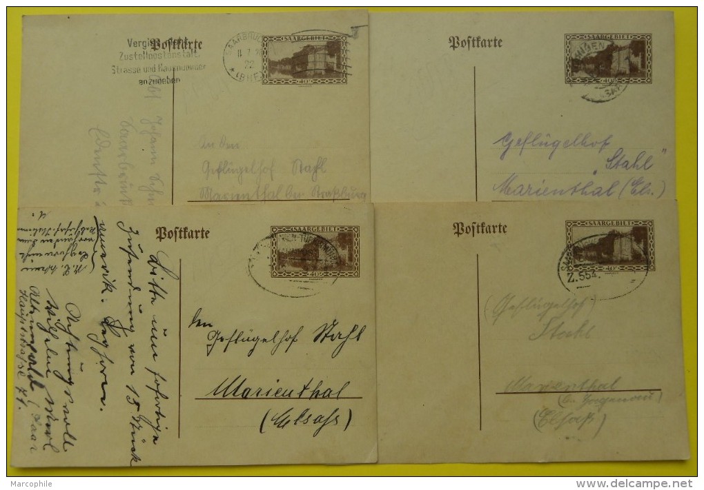 SARRE - SAAR / 1928/29 LOT DE 8 ENTIERS POSTAUX POUR MARIENTHAL (ALSACE) / 2 IMAGES (ref 6144) - Storia Postale