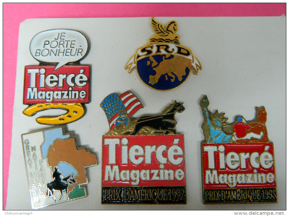 5 Pin´s - Tiercé Magazine - Prix D´Amérique - Hippique - Chevaux - Parc National - Je Porte Bonheur - SRD - Autres & Non Classés