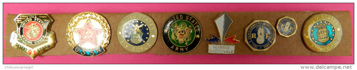 8 Pin's - US Force Army - United Air Force - Army - Marine Nationale - Gendarmerie Nationale - Marine Corps - Militaria