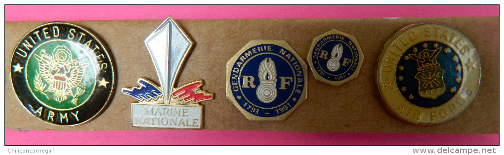 8 Pin's - US Force Army - United Air Force - Army - Marine Nationale - Gendarmerie Nationale - Marine Corps - Militaria
