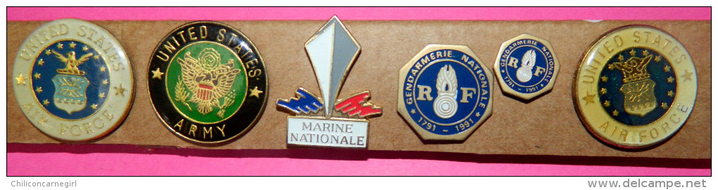 8 Pin's - US Force Army - United Air Force - Army - Marine Nationale - Gendarmerie Nationale - Marine Corps - Militaria