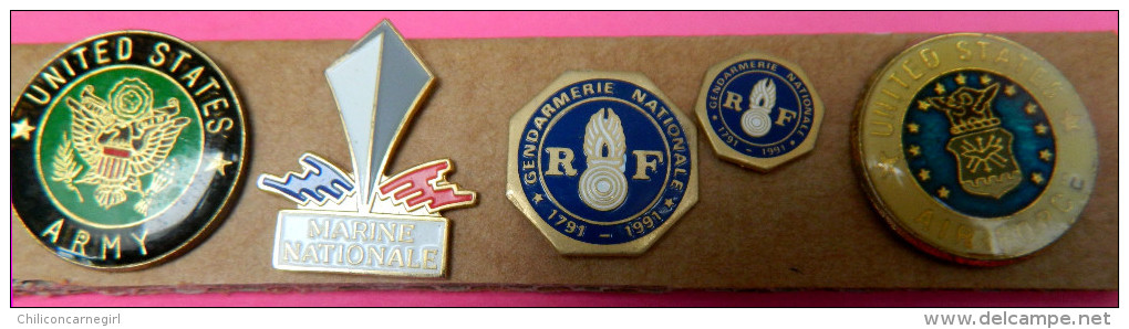 8 Pin's - US Force Army - United Air Force - Army - Marine Nationale - Gendarmerie Nationale - Marine Corps - Militaria