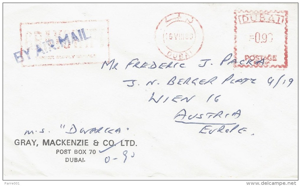 Dubai 1980 Meter Franking With Slogan Tanker Supply Service Pitney Bowes “Automax” Cover - Dubai