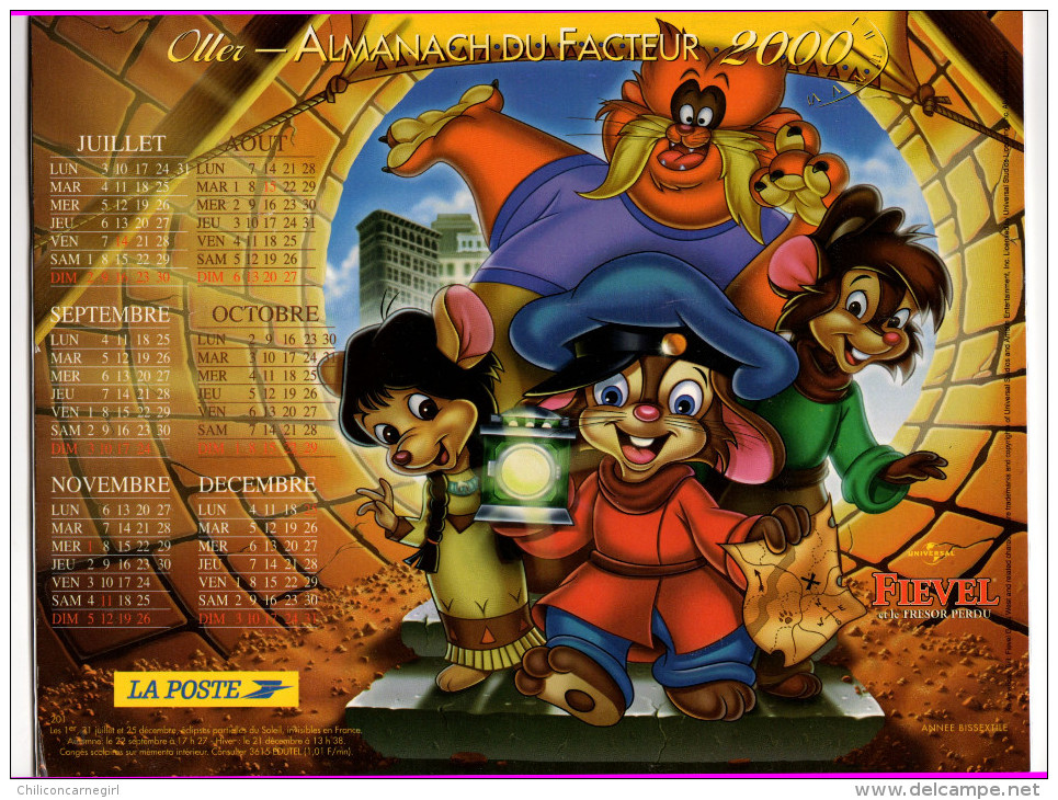 Calendrier - Almanach Du Facteur - Fievel Et Le Trèsor Perdu - Fievel Au Far West - OLLER - 2000 - Grossformat : 1991-00