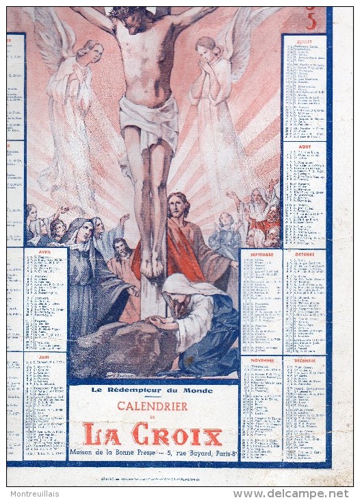 Calendrier Cartonné Grand Format  25 X 36,5 De 1935, La Croix, - Grand Format : 1921-40