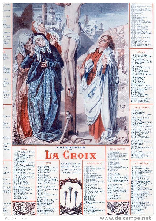 Calendrier Cartonné Grand Format  25 X 36,5 De 1937, La Croix, - Big : 1921-40