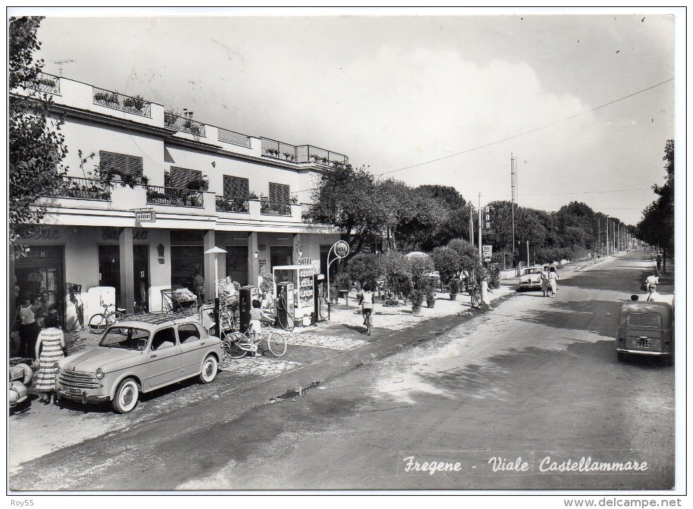 LAZIO-ROMA-FREGENE VIALE CASTELLAMMARE VEDUTA NEGOZI BENZINAIO AUTO GIARDINETTA GIULIETTA FIAT 1100 ANIMATISSIMA ANNI/50 - Other & Unclassified