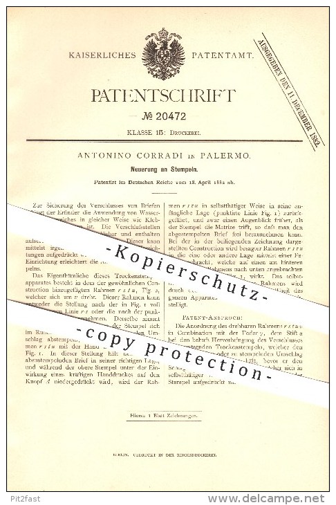 Original Patent - Antonino Corradi In Palermo , 1882 , Stempel , Druckerei !!! - Palermo