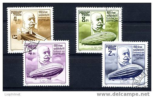 HONGRIE 1988, ZEPPELINS, 4 Valeurs Oblitérées. R128 - Zeppelins