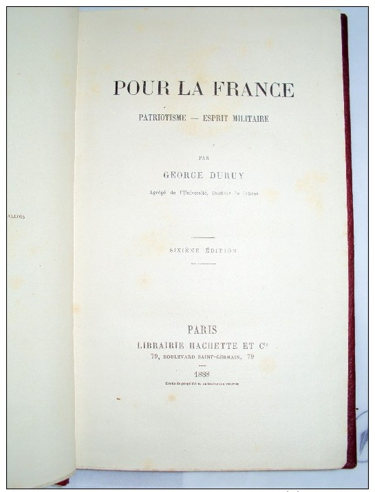 Pour La France Par George Duruy, 1888 Patriotisme Esprit Militaire Prusse Tonkin Marignan Guerre Uniforme Armee Soldat - 1801-1900