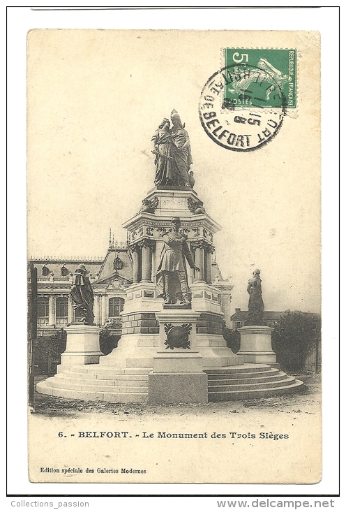 Cp, 90,Belfort, Le Monument Des Trois Sièges, Voyagée 1912 ? - Belfort – Siège De Belfort