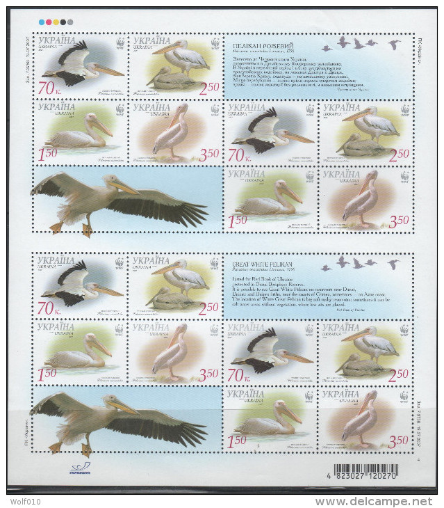 Ukraine. Pelicans. WWF. 2007.  MNH Slightly Wrinkled Sheet Of 16. SCV = 17.00 - Pélicans