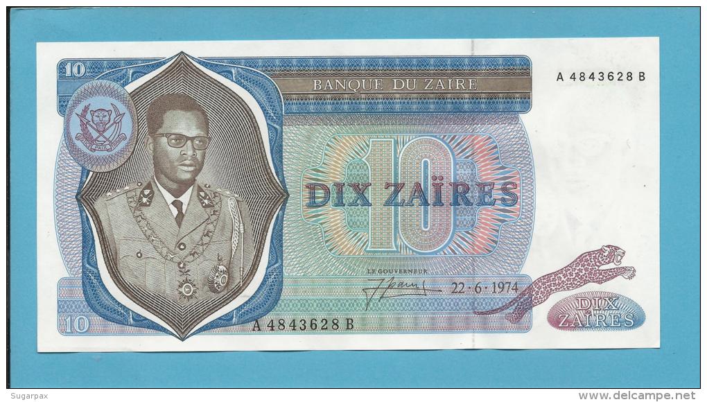 ZAIRE - 10 ZAIRES - 22/06/1974 - Pick 23.a - UNC. - Mobutu - 2 Scans - Zaire