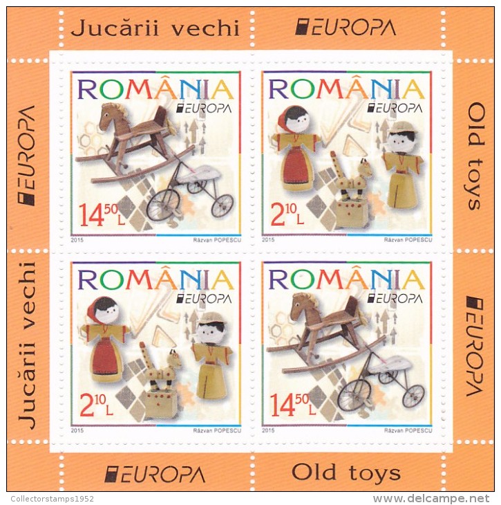 EUROPA CEPT DOLLS,TRICYCLE,MINISHEET 2015 ,MNH,**, MODEL A, ROMANIA. - 2015