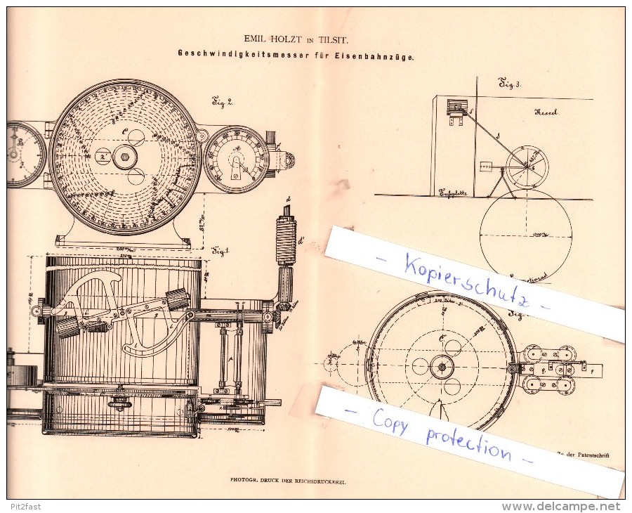 Original Patent - Emil Holzt In Tilsit / Sowetsk ,1881, Geschwindigkeitsmesser Für Eisenbahnzüge , Russland , Ostpreußen - Ostpreussen