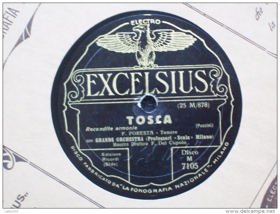 EXCELSIUS Da LA FONOGRAFIA NAZIONALE - TOSCA - F.FORESTA   ORCHESTRA SCALA DI MILANO - 78 Rpm - Schellackplatten