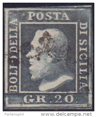 SICILIA 1859 - 20 Gr. Grigio Ardesia N. 13. Cert. Chiavarello. Cat. &euro; 1550,00. - Sicilië