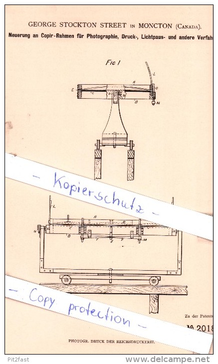 Original Patent - George Stockton Street In Moncton , Canada , 1882 , Copir-Rahmen !!! - Documents Historiques