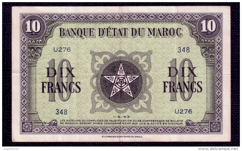 Morocco 10 Francs 1943 VF - Morocco