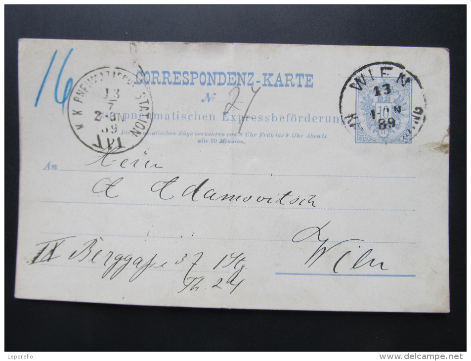 Postkarte GANZSACHE WIEN PNEUMATISCHE EXPRESSBEFÖRDERUNG 1889  //  D*16043 - Briefe U. Dokumente