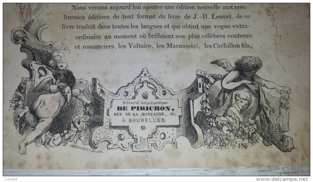 PROSPECTUS HISTOIRE Du CHEVALIER DE FAUBLAS . Libraire DE PIRICHON A BRUXELLES - Reclame