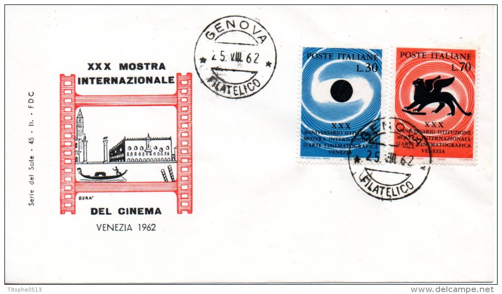 ITALIE. N°871-2 De 1962 Sur Enveloppe 1er Jour. Festival De Venise/Lion. - Kino