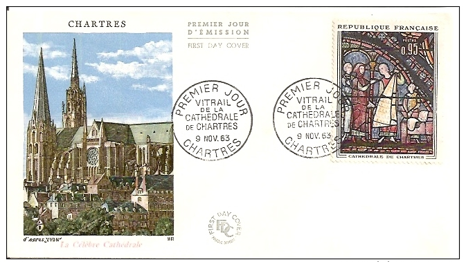 N°1399 De 1963 -  Lot De 2 FDC  -  Vitrail De La Cathédral De Chartres - 1960-1969