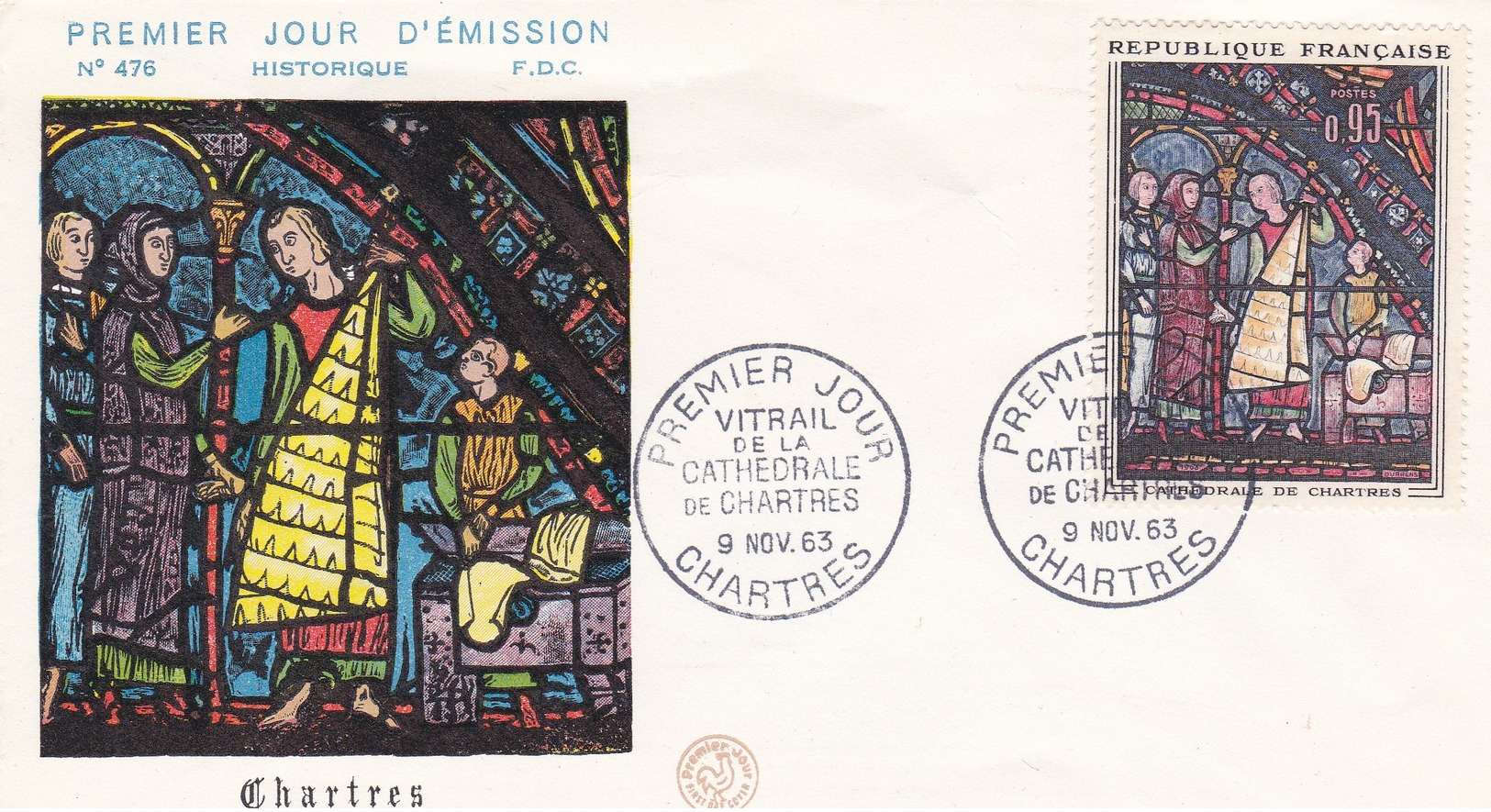 N°1399 De 1963 -  Lot De 2 FDC  -  Vitrail De La Cathédral De Chartres - 1960-1969