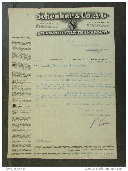 Facture Invoice Kredietnota Transport Schenker Wien Vienna   1937 - 1900 – 1949