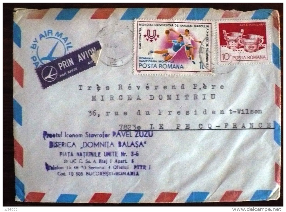 ROUMANIE Hand Ball Yvert N°3738 Sur Lettre Par Avion.  1987 - Balonmano