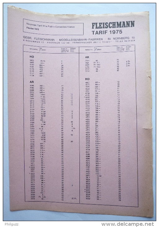 CATALOGUE FLEISCHMANN Avec Tarif 1975 TRAINS LOCO Train - France